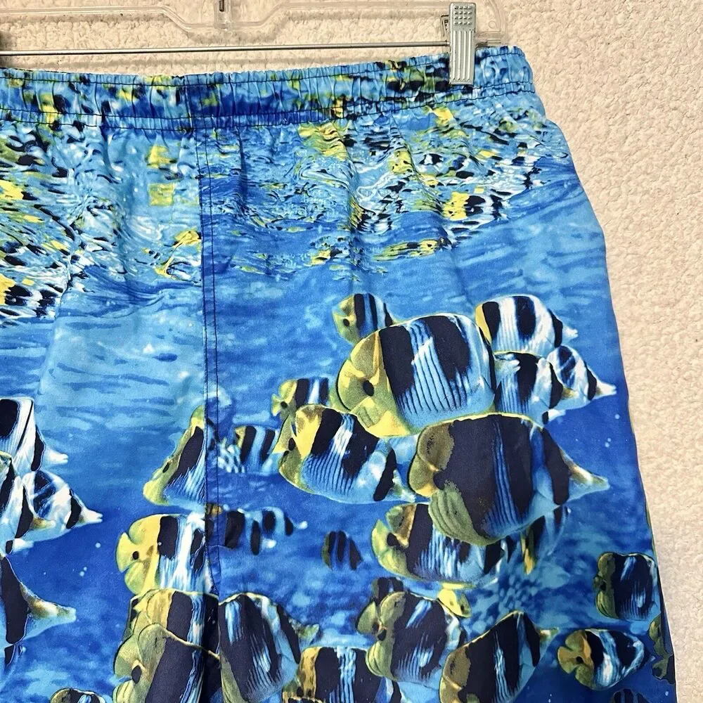 Vintage Men's Nautica Aquarium Pattern Navy‎ Swim Trunk Shorts Size Large